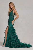 Emerald feather skirt dress