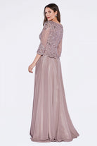 Beaded Lace Bodice Chiffon Empire Waist Dress-smcdress