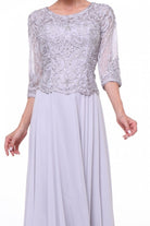 Beaded Lace Bodice Chiffon Empire Waist Dress-smcdress