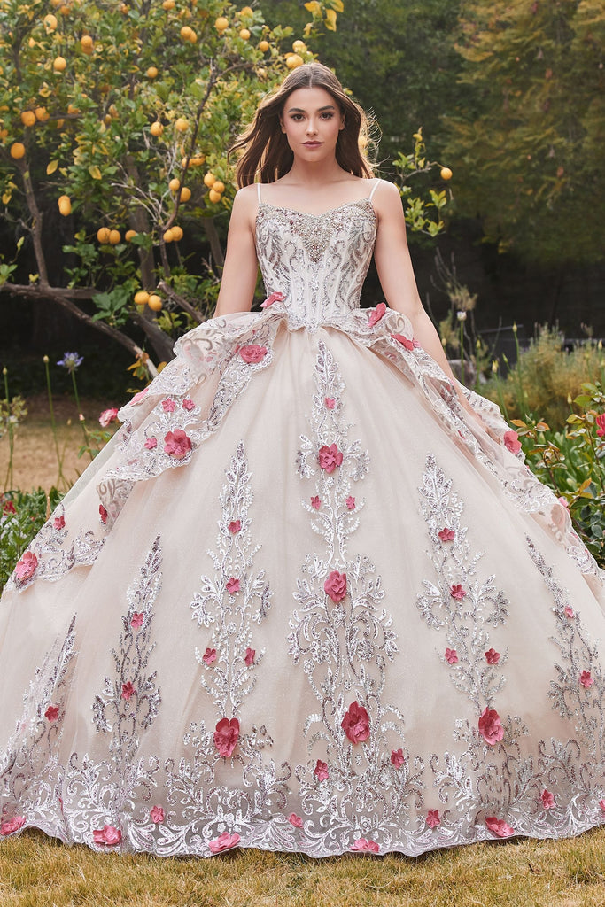Tulle Quince Gown w/ Floral Applique-smcdress