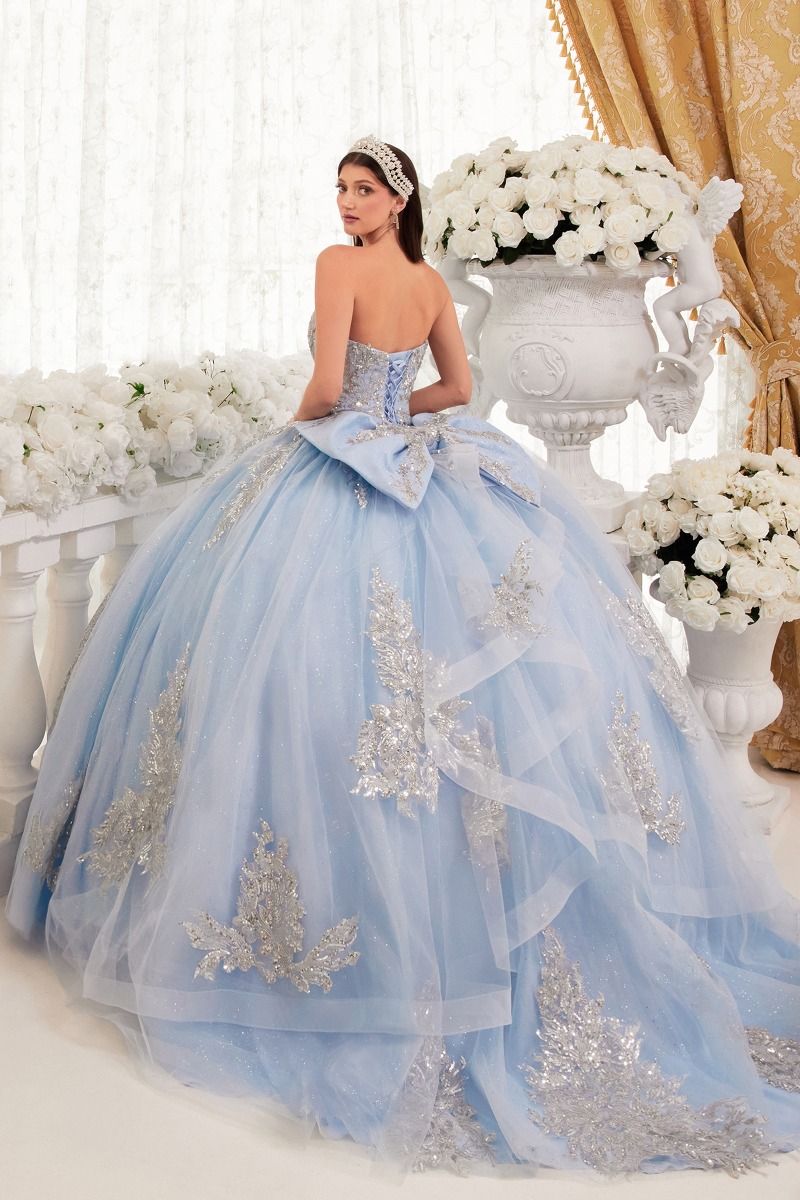 STRAPLESS LAYERED BALL GOWN WITH BOW DETAIL CD15715-smcdress