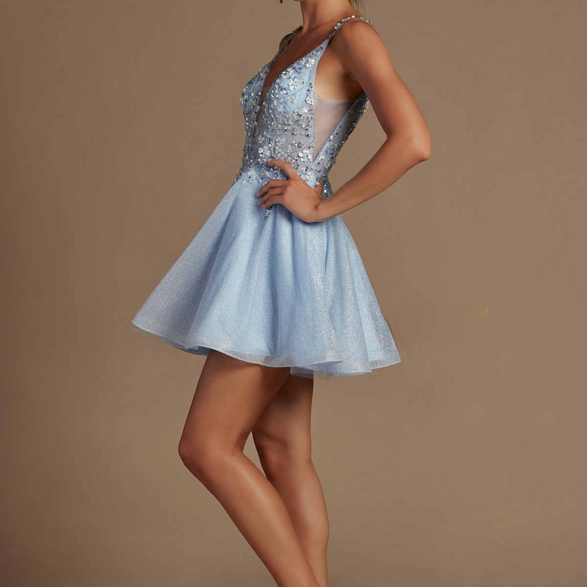 Glittery Floral Embroidered Bodice Short Dress for Homecoming & Cocktail-smcdress