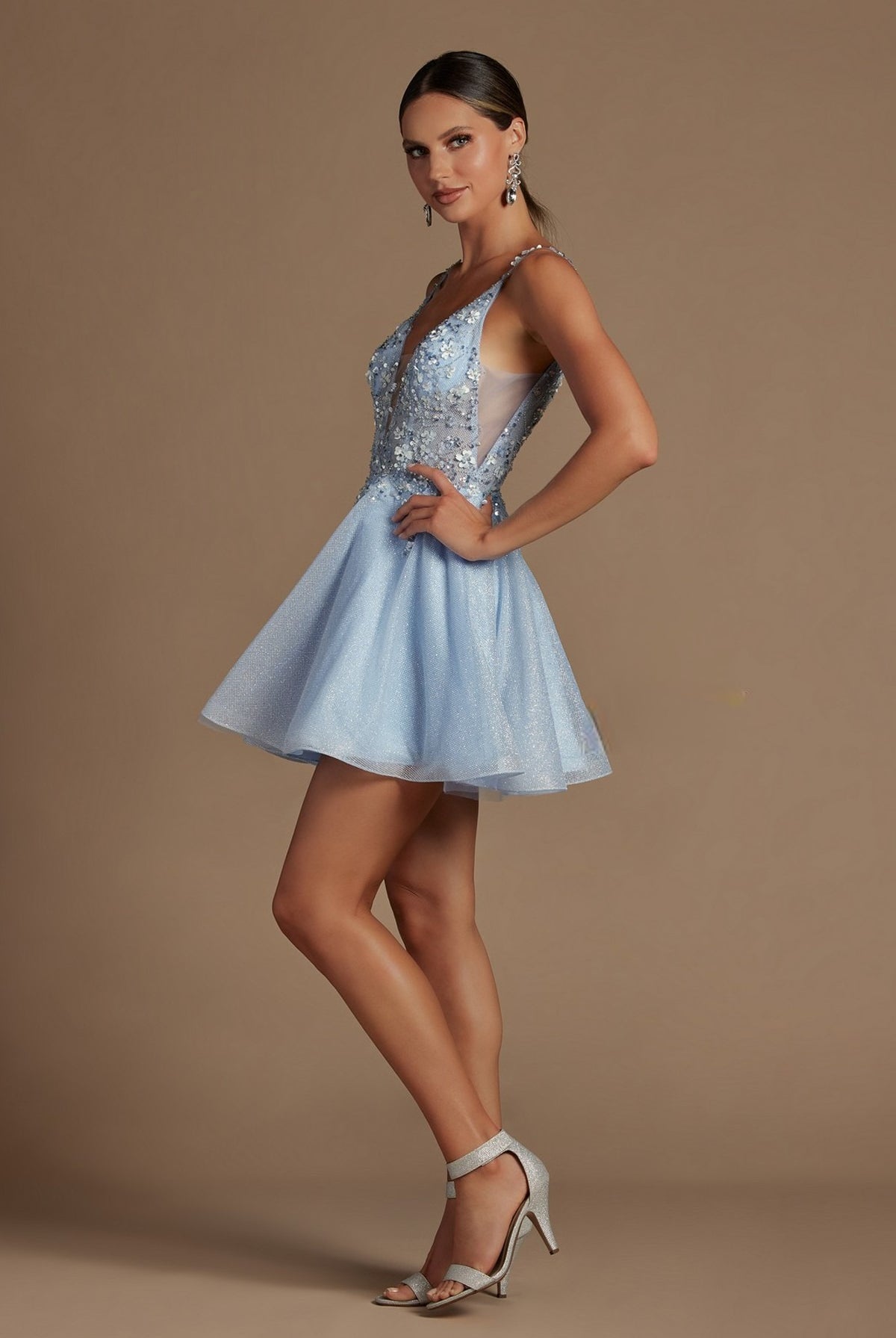 Glittery Floral Embroidered Bodice Short Dress for Homecoming & Cocktail-smcdress