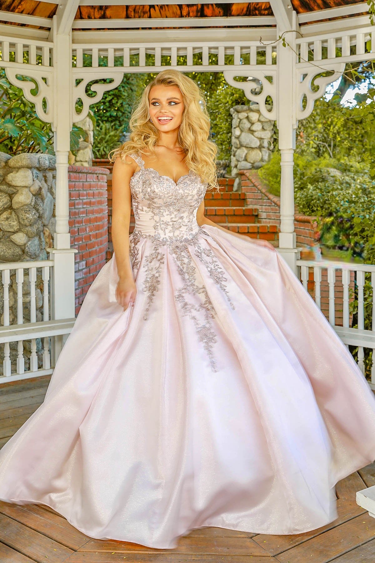 Crystal Beaded Lace Long Dress for Quinceanera-smcdress