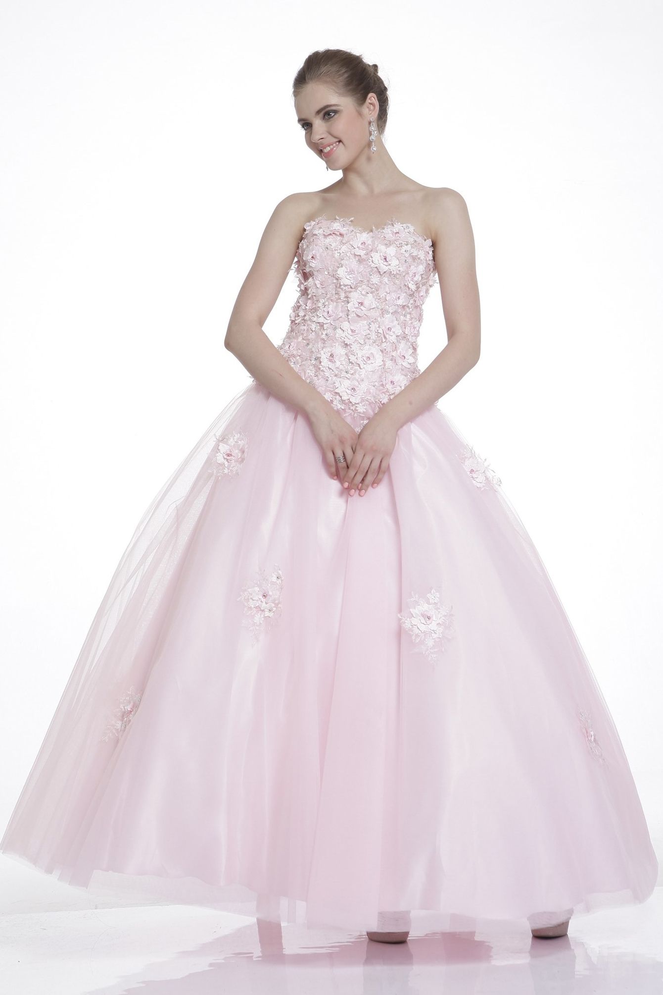 Beaded Flower Applique Tulle Ball Gown-smcdress