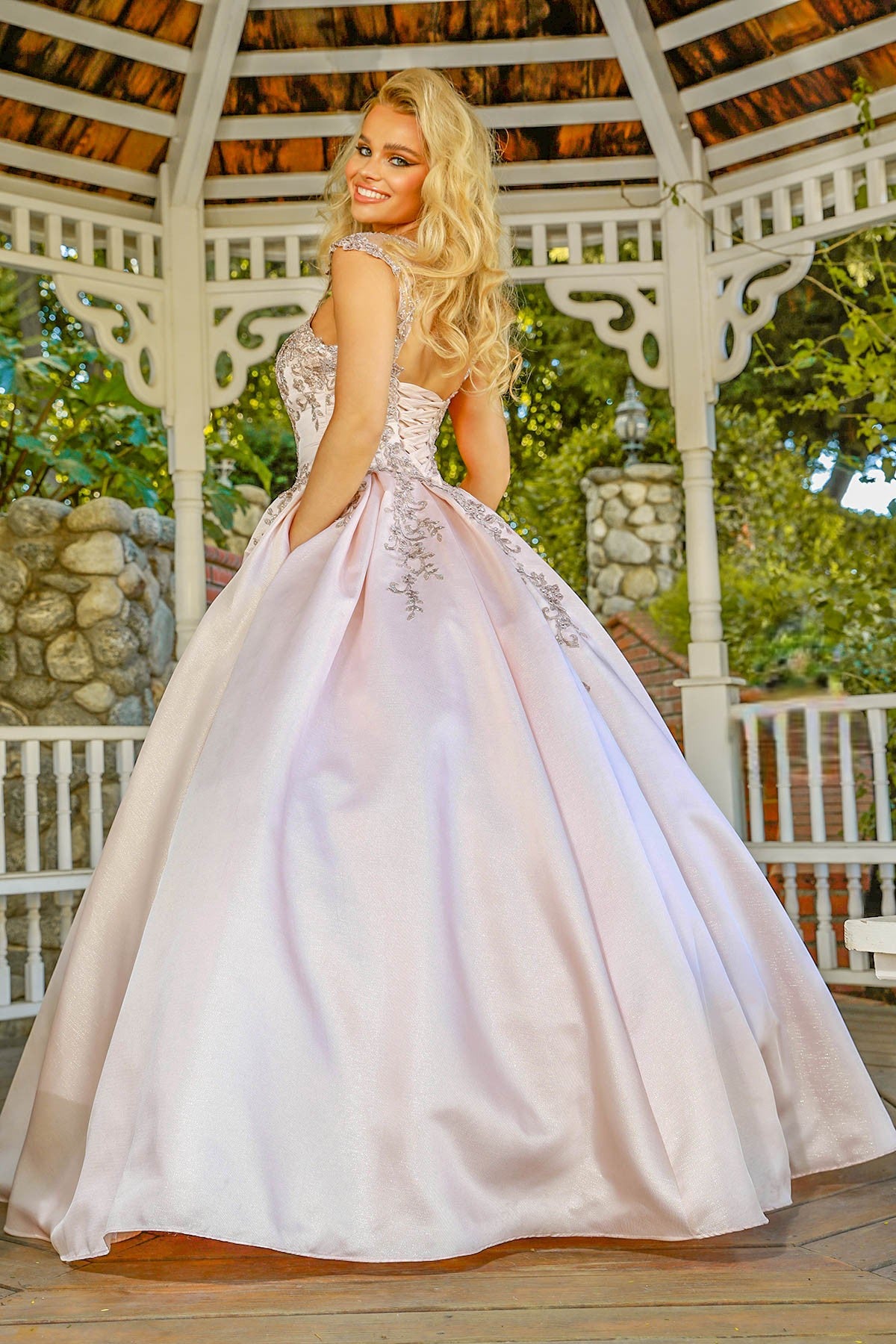 Crystal Beaded Lace Long Dress for Quinceanera-smcdress