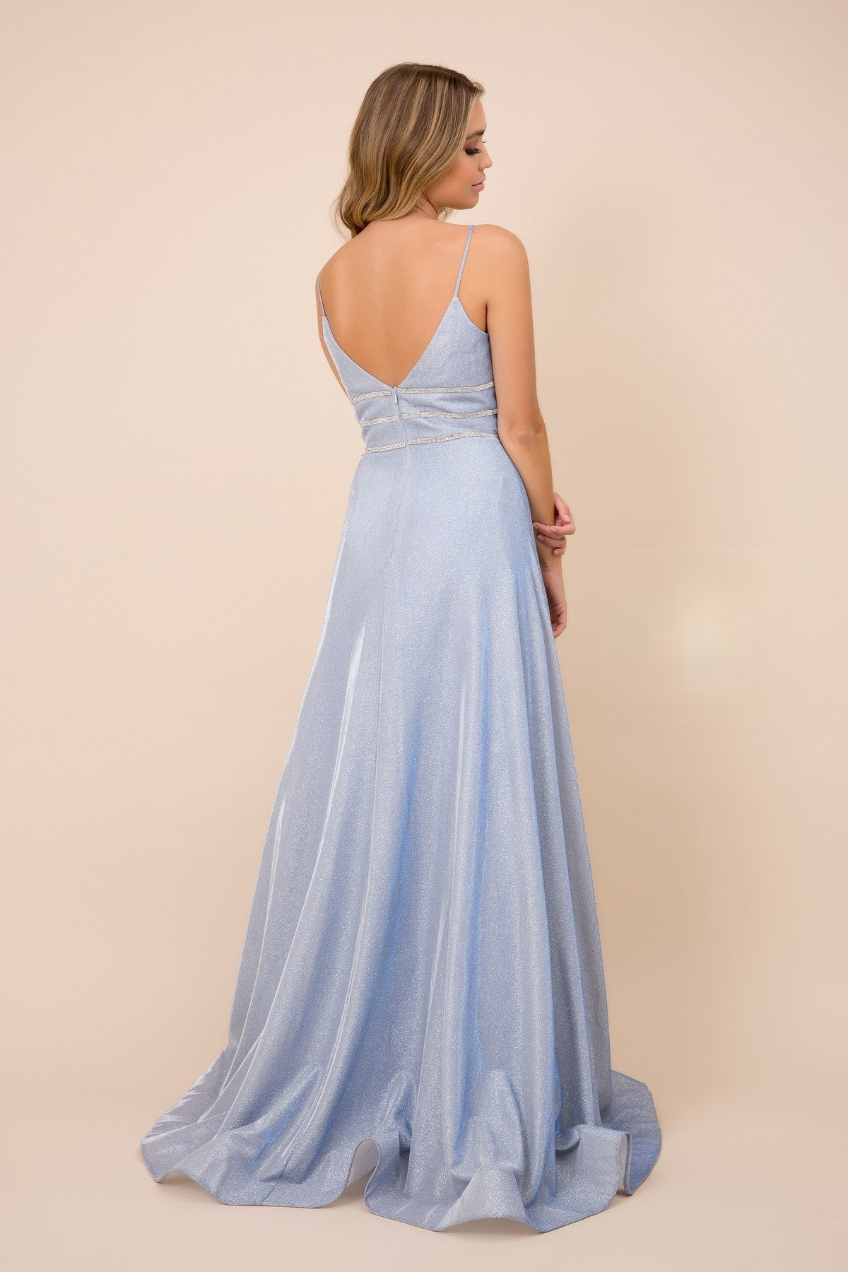 Sleeveless, Spaghetti-Strap V-Back Prom Dress-smcdress