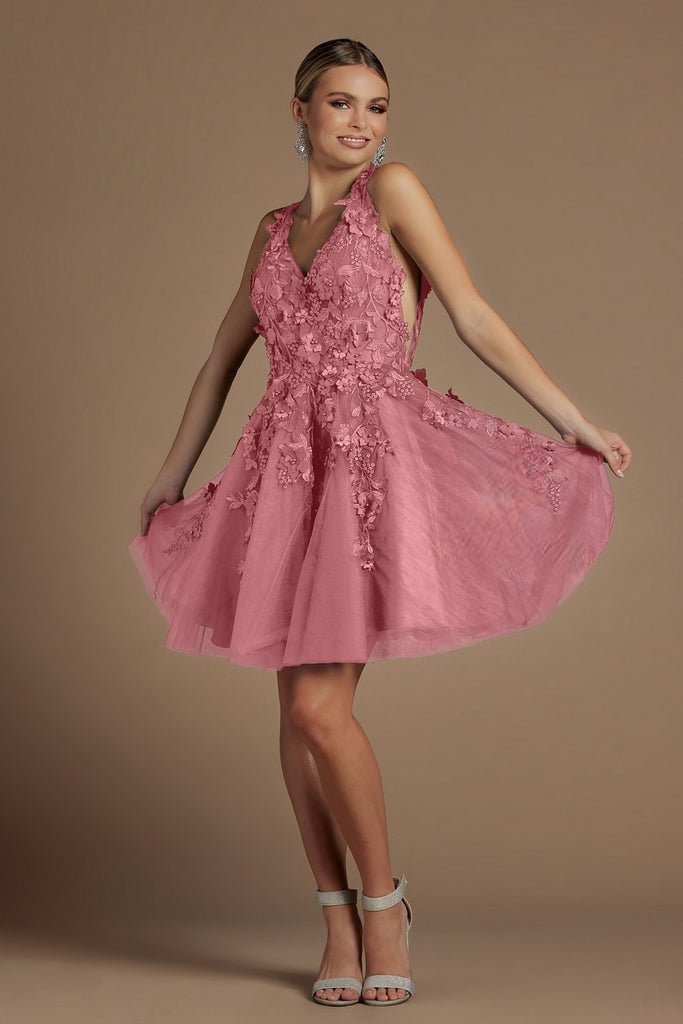 3D Flower Bodice Short Homecoming & Cocktail Dress-smcdress