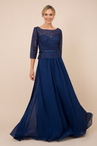 3/4 Sleeve Lace Neck Long MOB Dress-smcdress