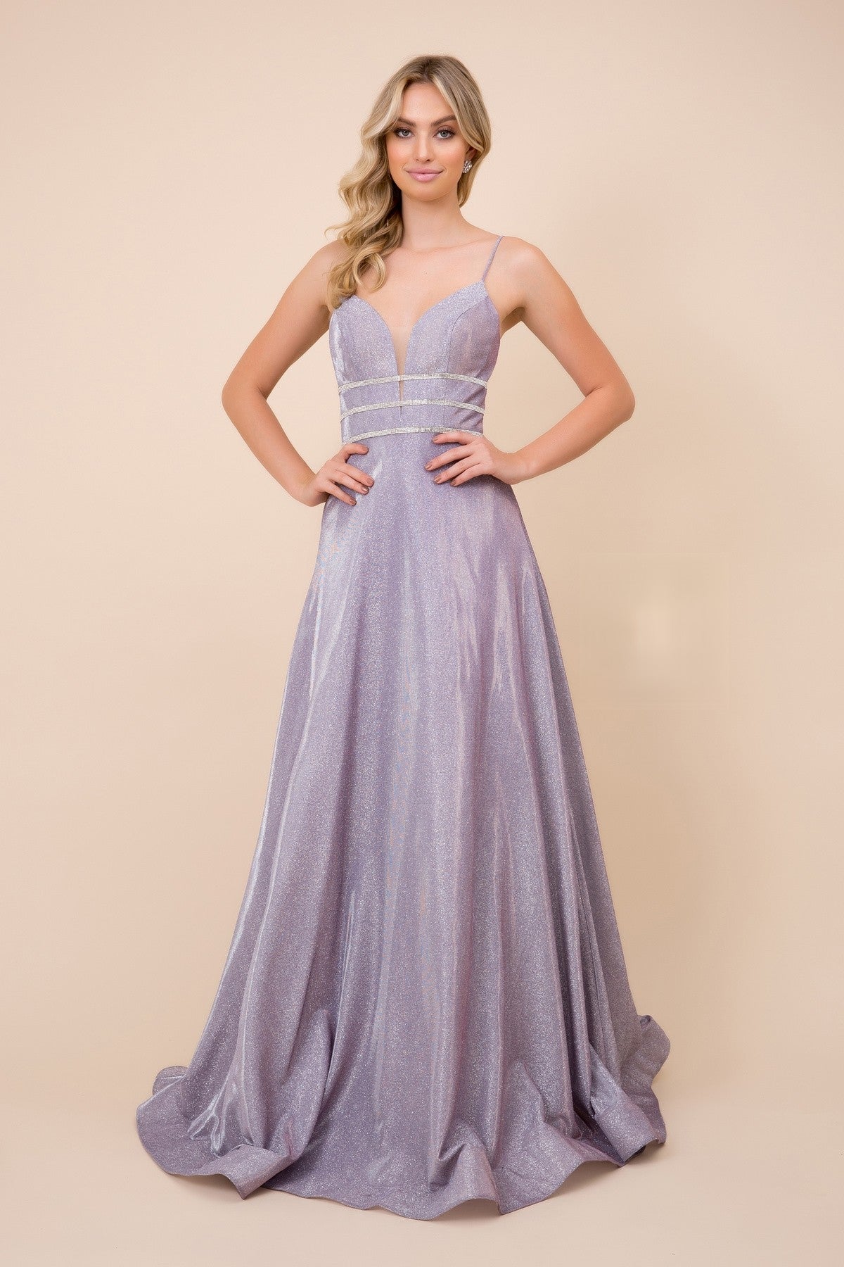 Sleeveless, Spaghetti-Strap V-Back Prom Dress-smcdress