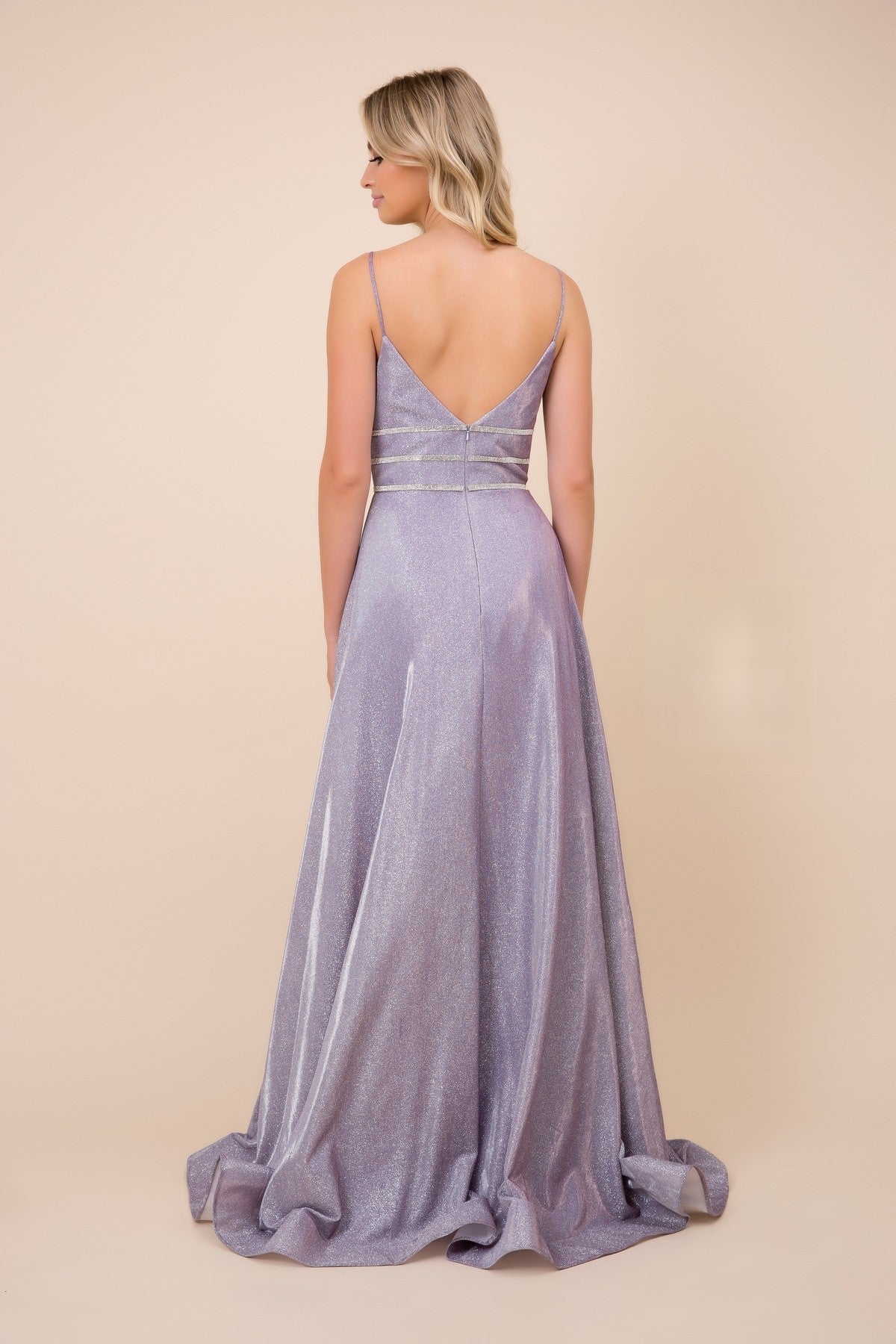 Sleeveless, Spaghetti-Strap V-Back Prom Dress-smcdress
