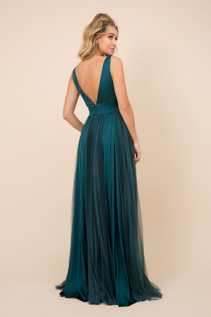 V-neck long tulle dress for evening & bridesmaids-smcdress