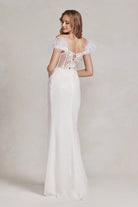 Feather Embellished Sheer Bodice Side Slit Long Wedding Dress-smcdress