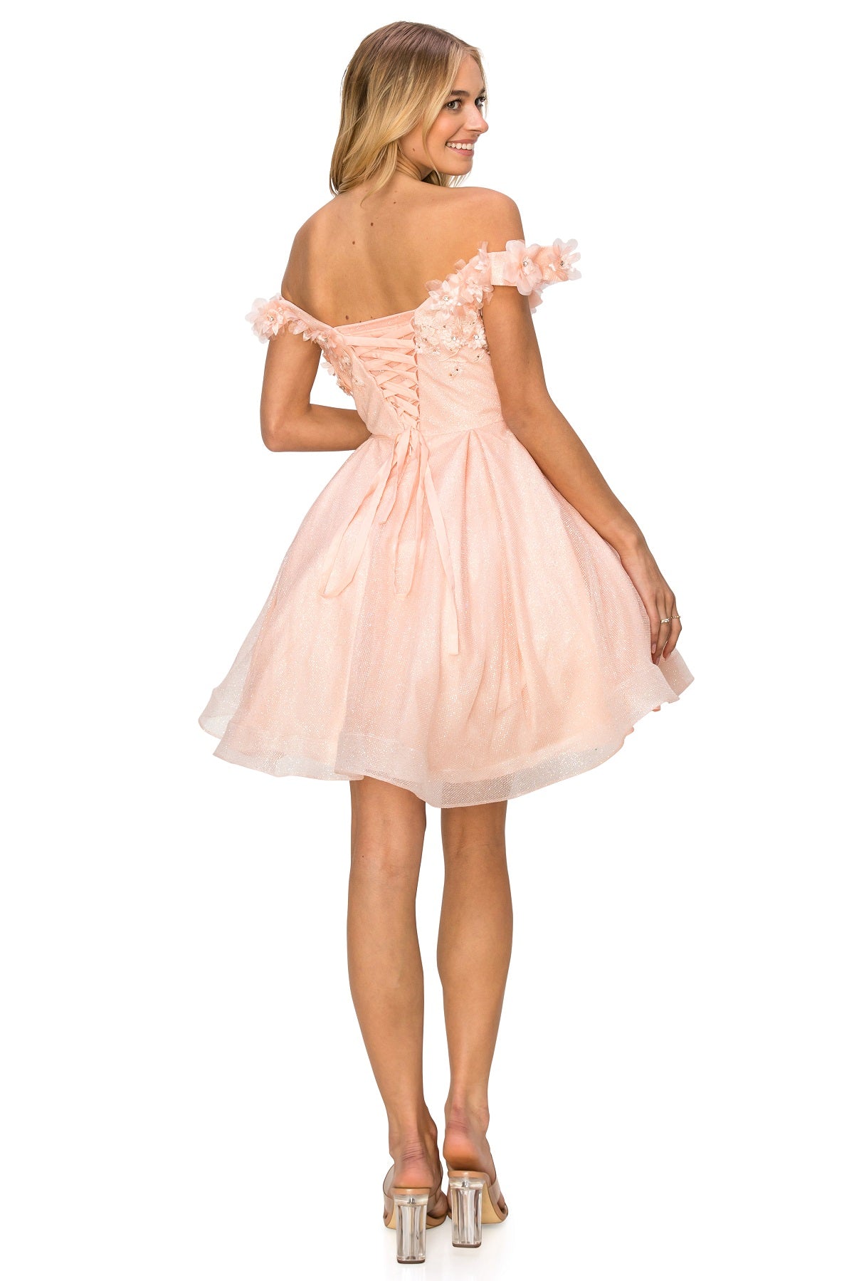 Beautiful 3D flower glitter off shoulder party dress-smcdress