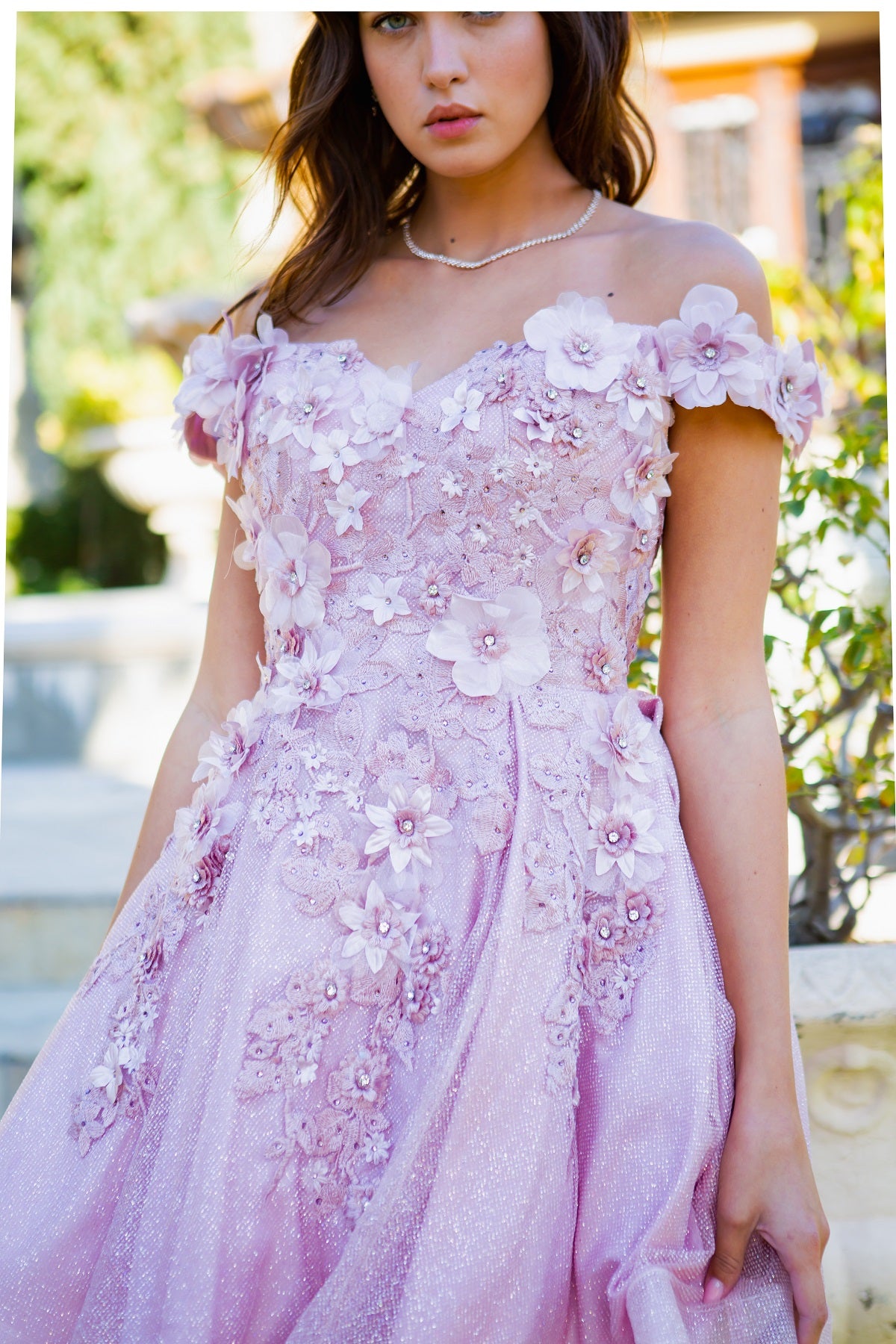 Beautiful 3D flower glitter off shoulder party dress-smcdress