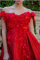 Beautiful 3D flower glitter off shoulder party dress-smcdress