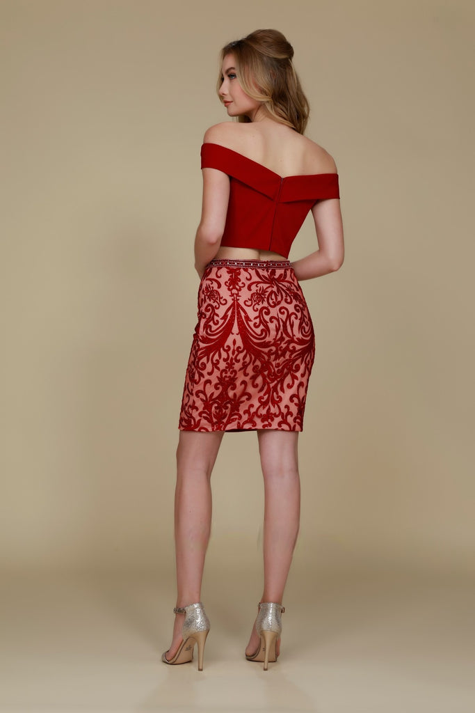 Embroidered Slirt Dress: 2-Piece, Off-Shoulder, Short, Cocktail & Homecoming-smcdress