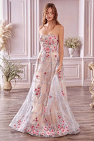 STRAPLESS SWEETHEART FLORAL EMBROIDERED A-LINE GOWN CD7056-smcdress