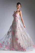 STRAPLESS SWEETHEART FLORAL EMBROIDERED A-LINE GOWN CD7056-smcdress