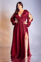 CURVE SATIN LONG SLEEVE GOWN-smcdress