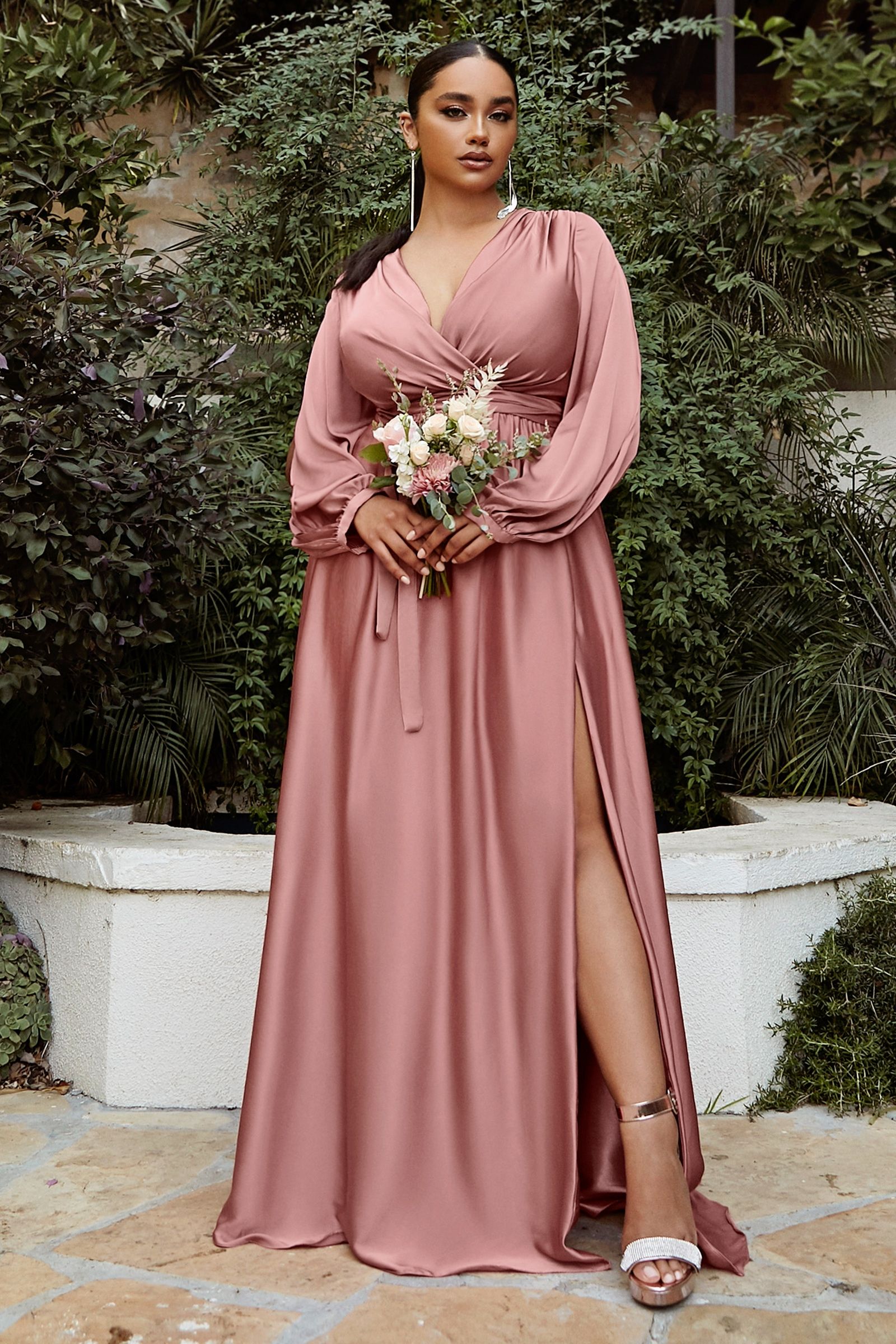 CURVE SATIN LONG SLEEVE GOWN-smcdress