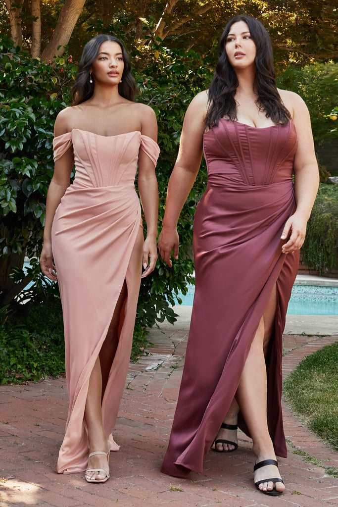 Soft Satin Retro Laced Prom Dress with Corset and Leg Slit-smcdress