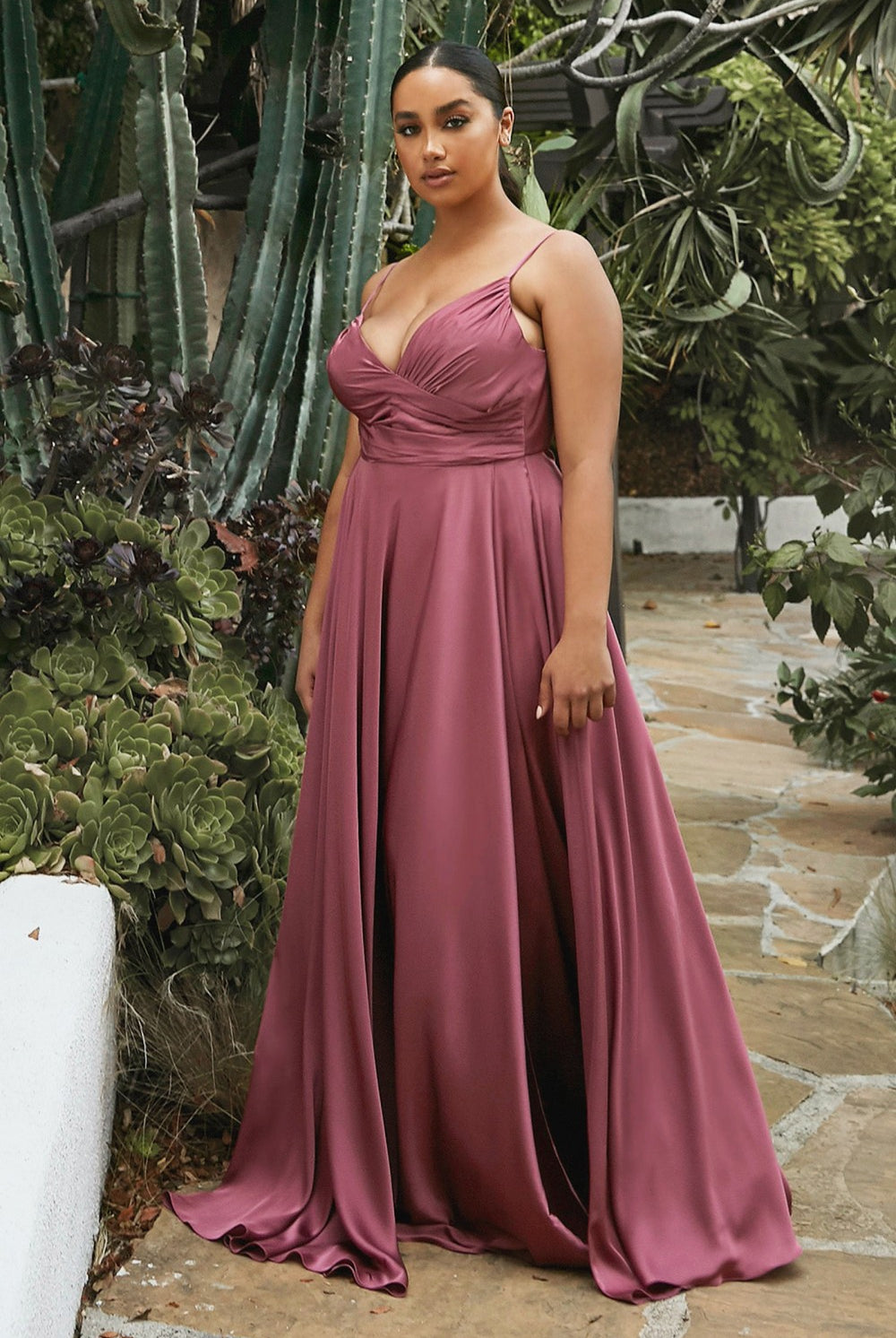 Bridesmaid Dresses with Deep V-Neck, Wrapped Bodice, and High Leg Slit-smcdress