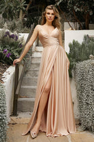 Sexy evening gown with wrap bodice, sweetheart neckline and leg slit-smcdress