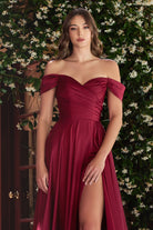 A-line Satin Luxury Gown with Strapless off-the-shoulder Bodice-smcdress