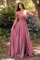 A-line Satin Luxury Gown with Strapless off-the-shoulder Bodice-smcdress