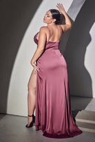 Adorable Satin Gala Prom & Bridesmaid dress: V-neck, open back, ruched bodice, fitted & formal-smcdress
