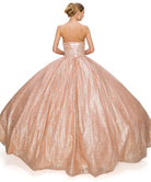 Back of Rose gold glitter ball gown wedding dress