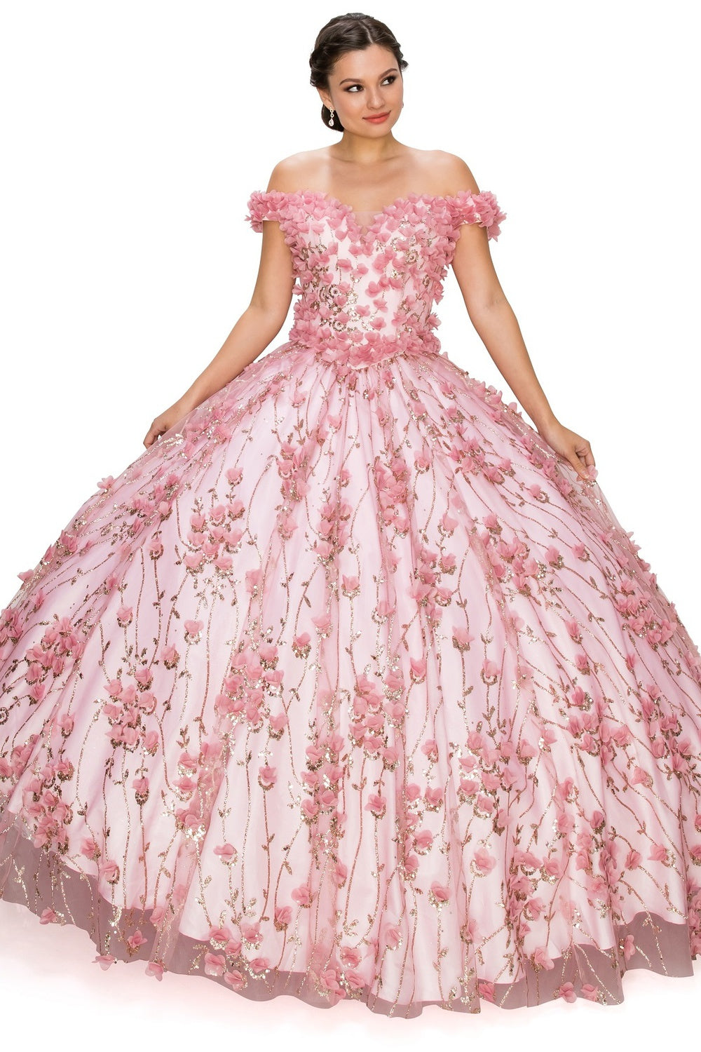 Dusty rose floral applique ball gown