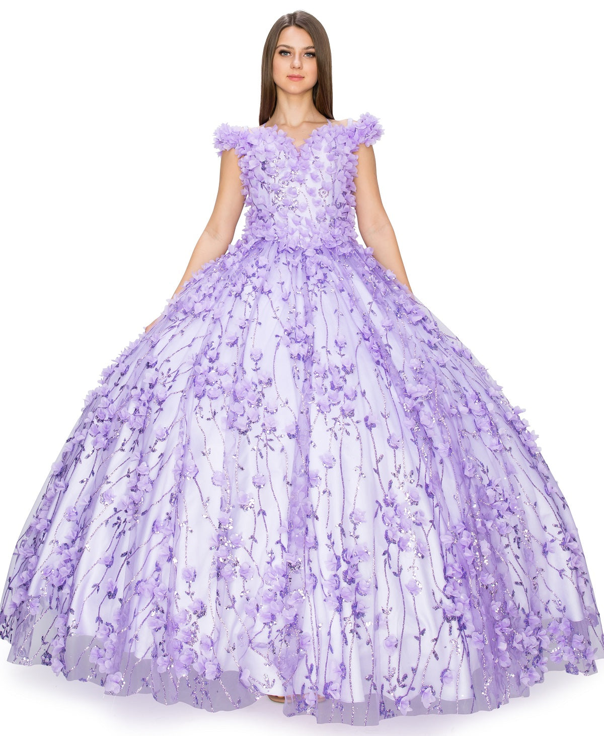 Lilac floral applique ball gown alternative