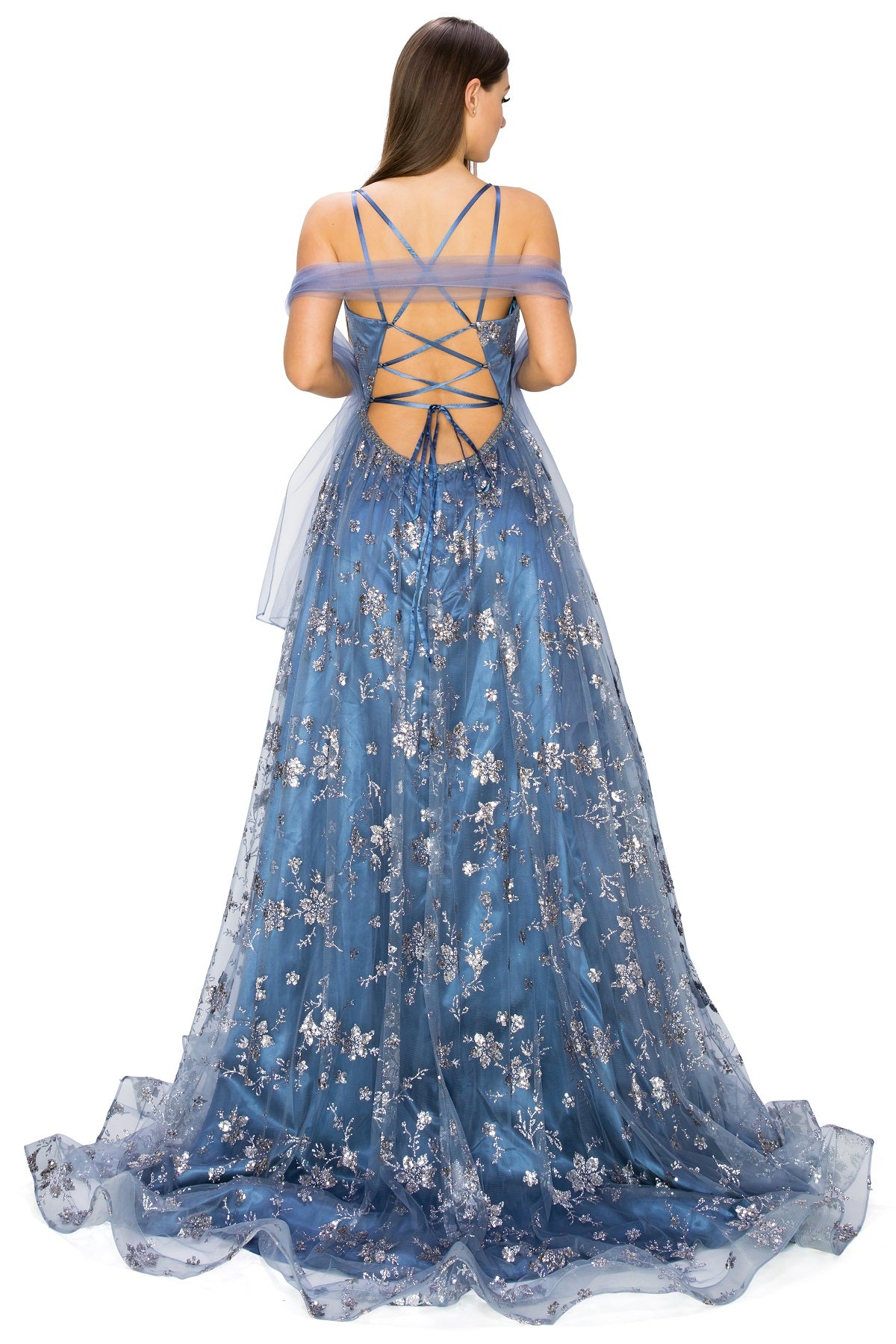 Dazzling Junior open back spaghetti glitter dress-smcdress