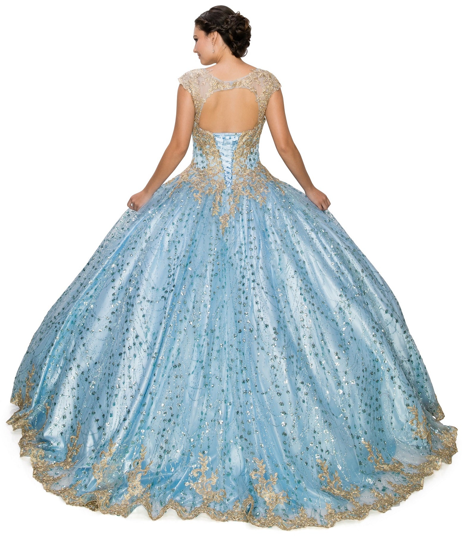 Back of blue quinceanera dress