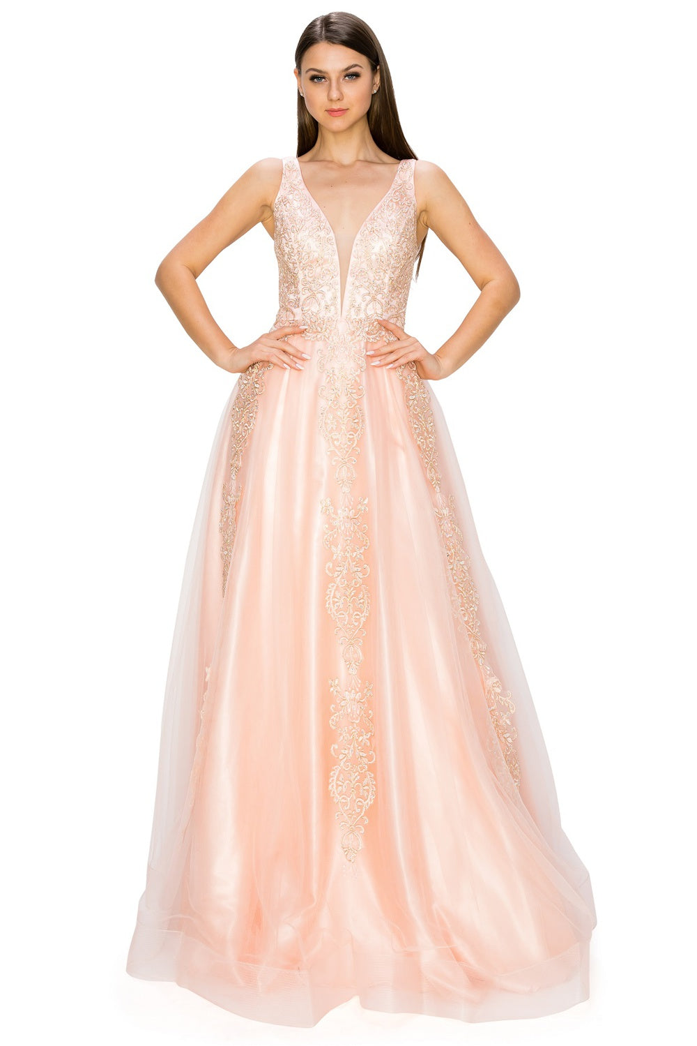 Elegant illusion tulle long dress-smcdress