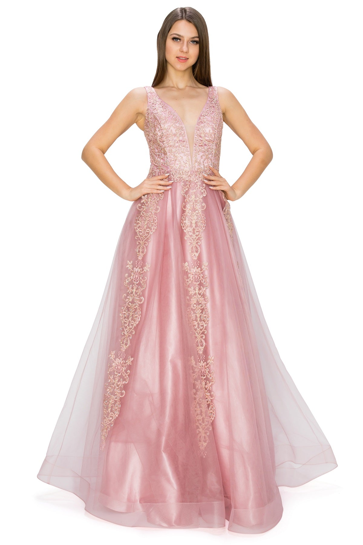 Elegant illusion tulle long dress-smcdress