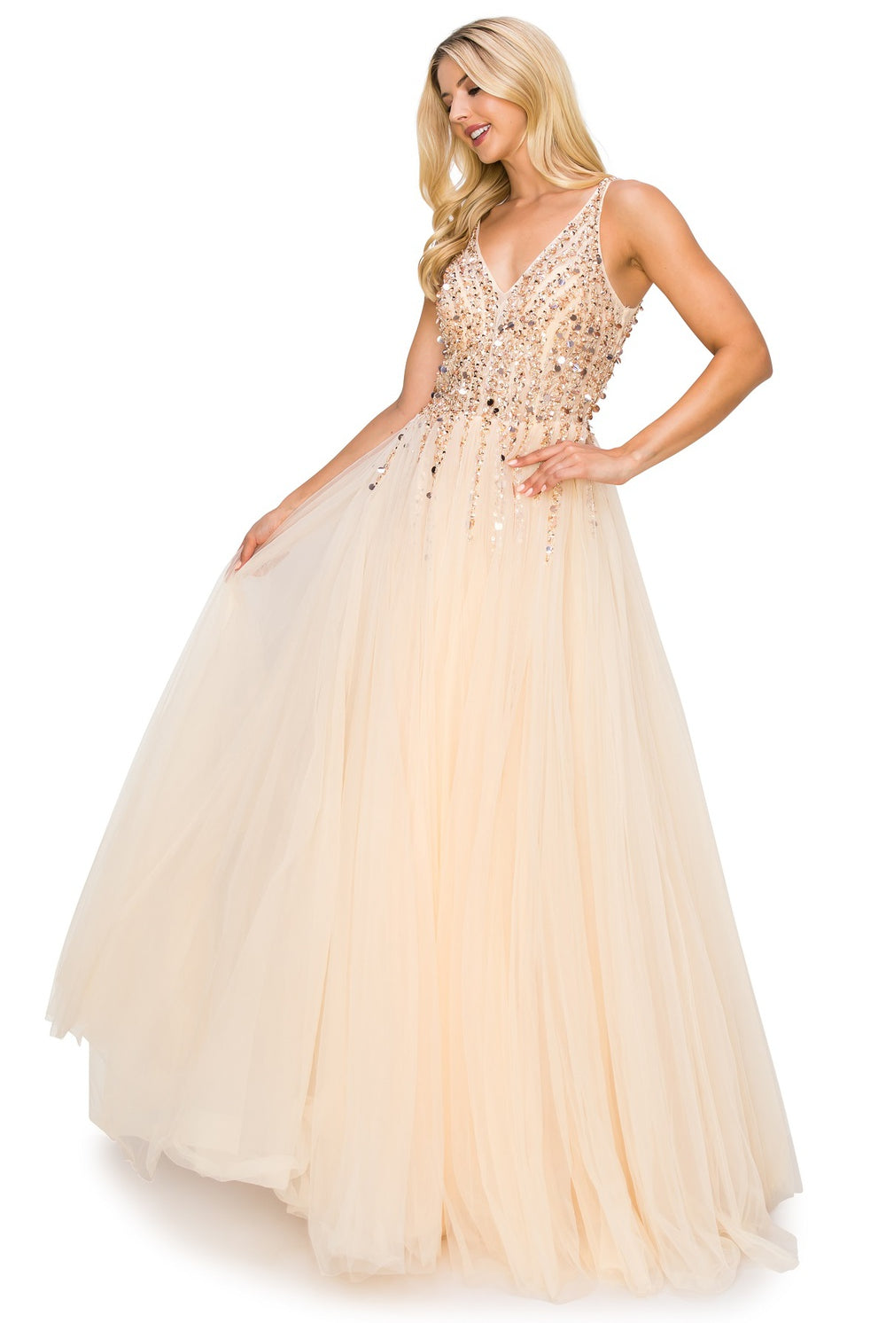 champagne  tulle long dress
