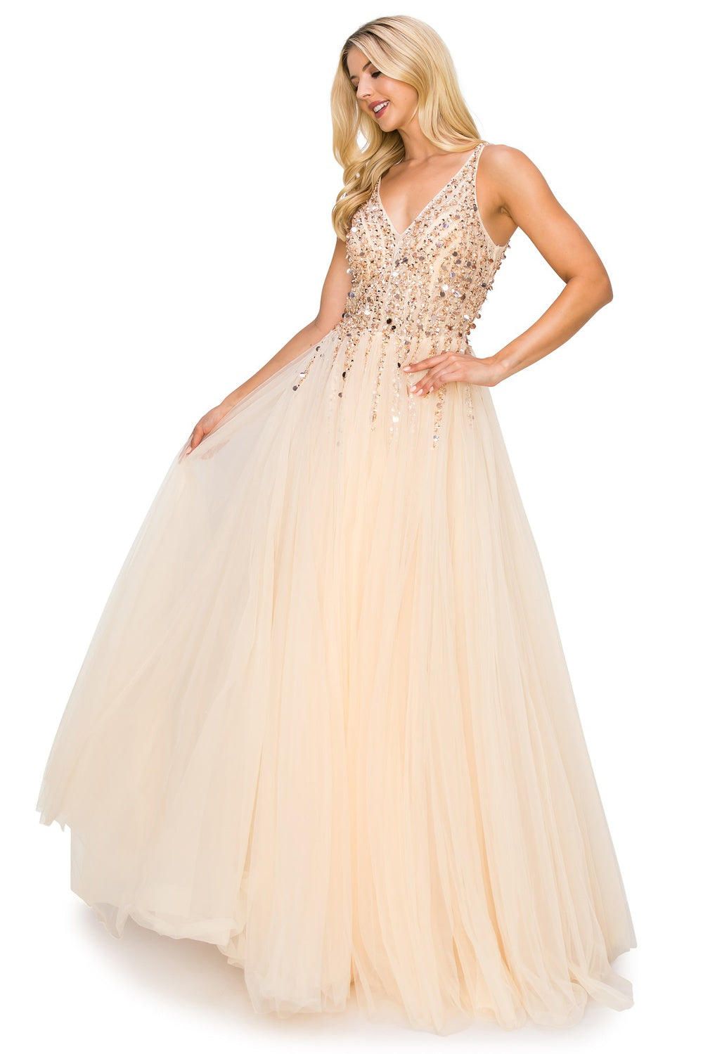 champagne  tulle long dress