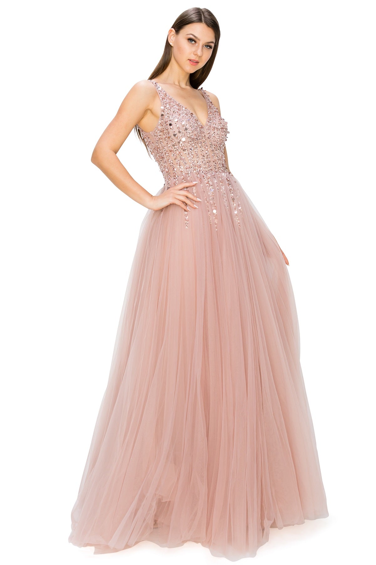 Dusty rose  tulle long dress alternative