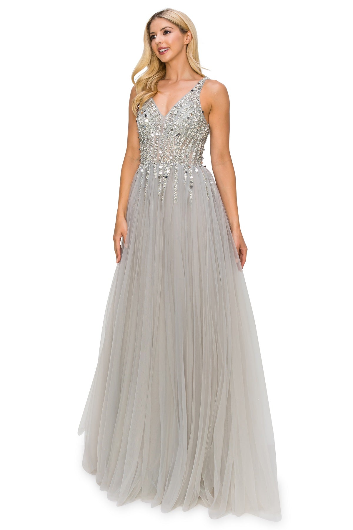 Silver  tulle long dress