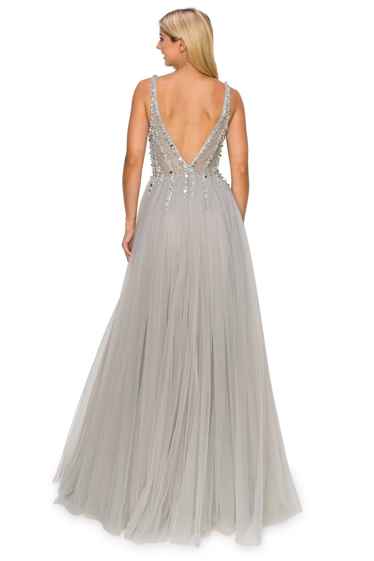 Silver tulle long dress