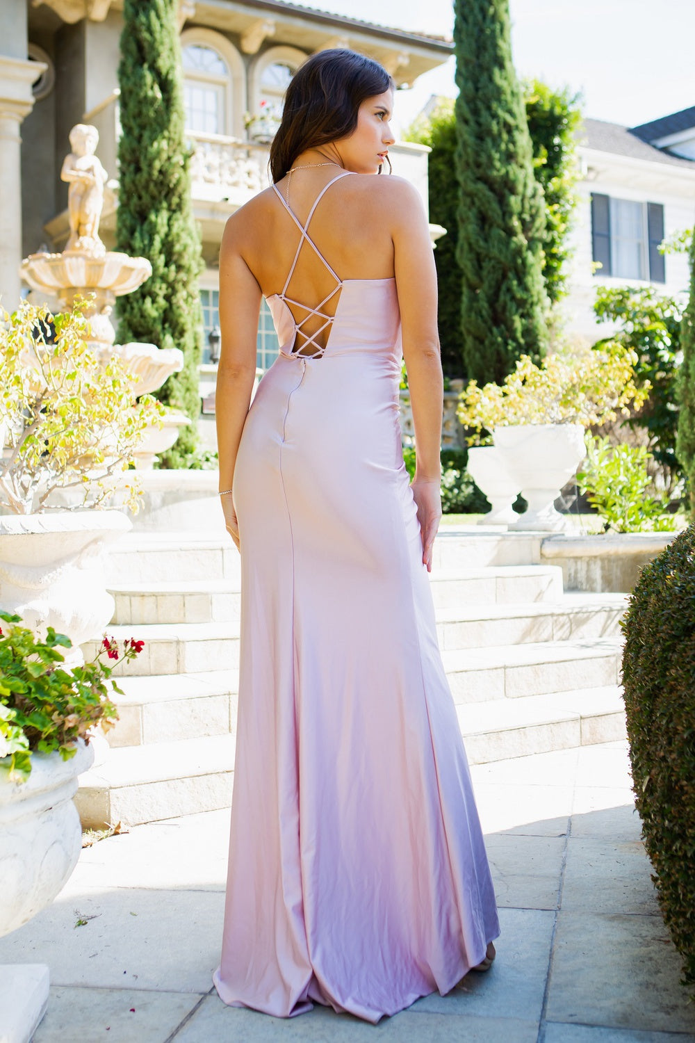 Corset Open Criss Cross Back Side Slit Long Prom Dress
