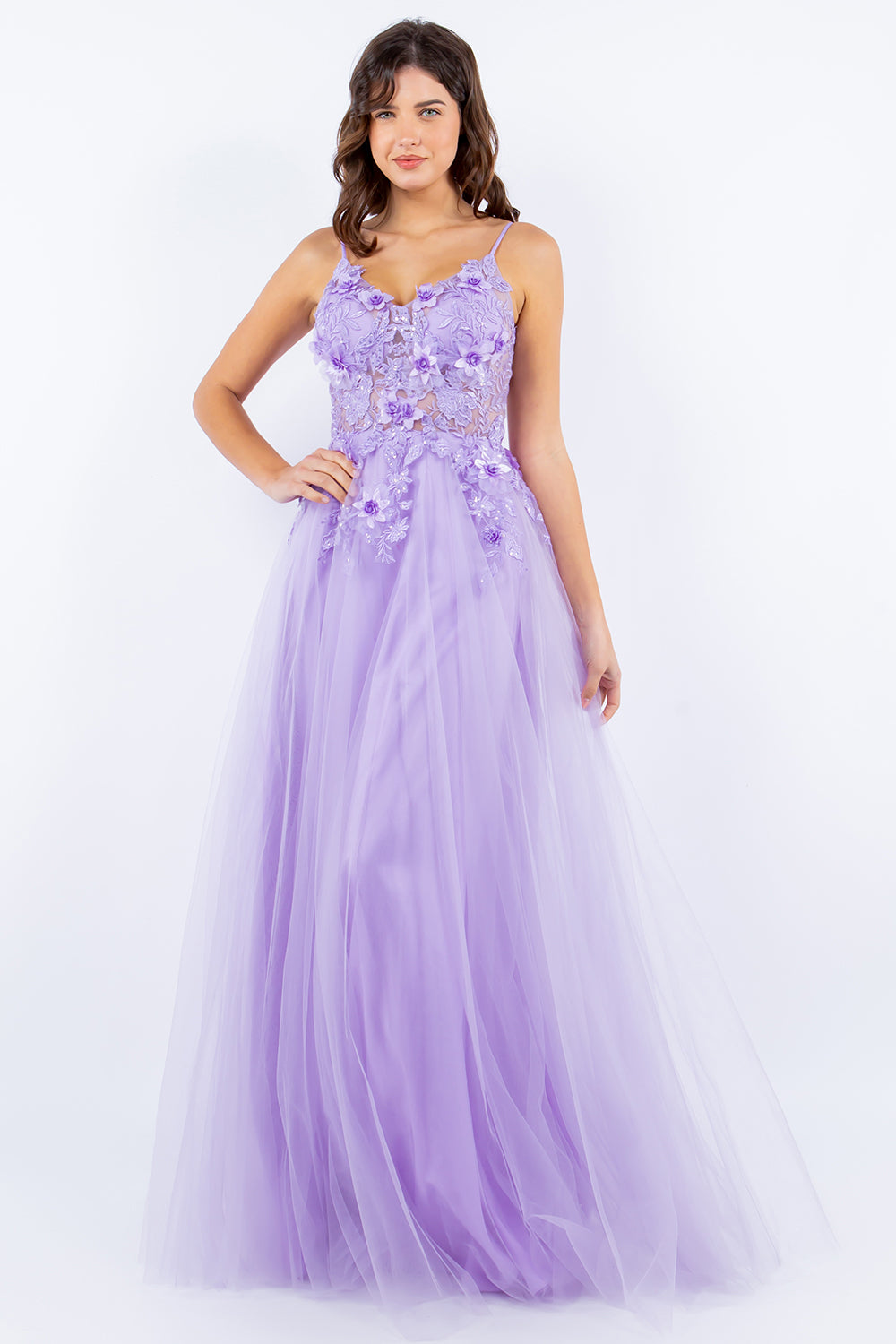 Lilac layered tulle gown