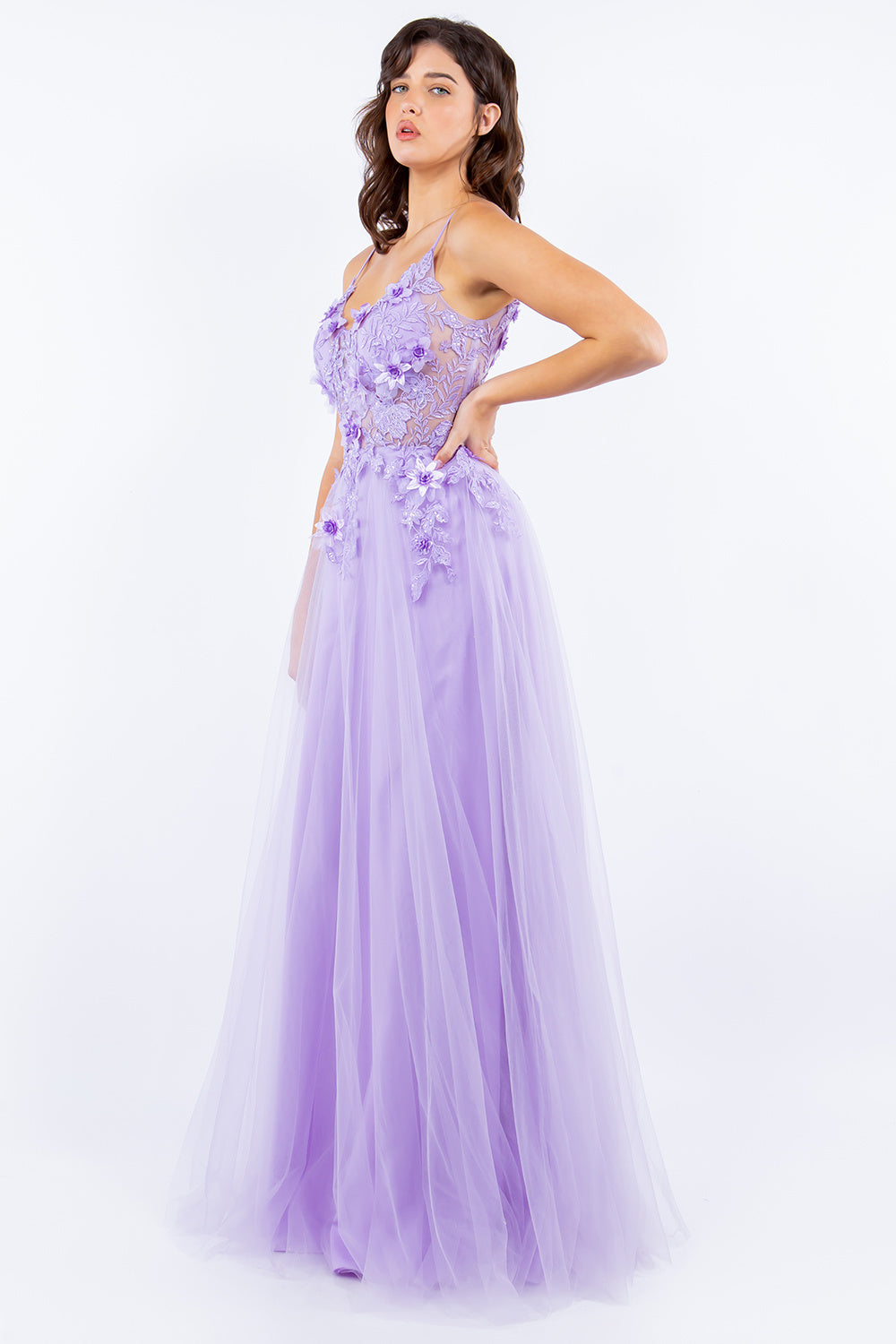 Lilac layered tulle gown alternative