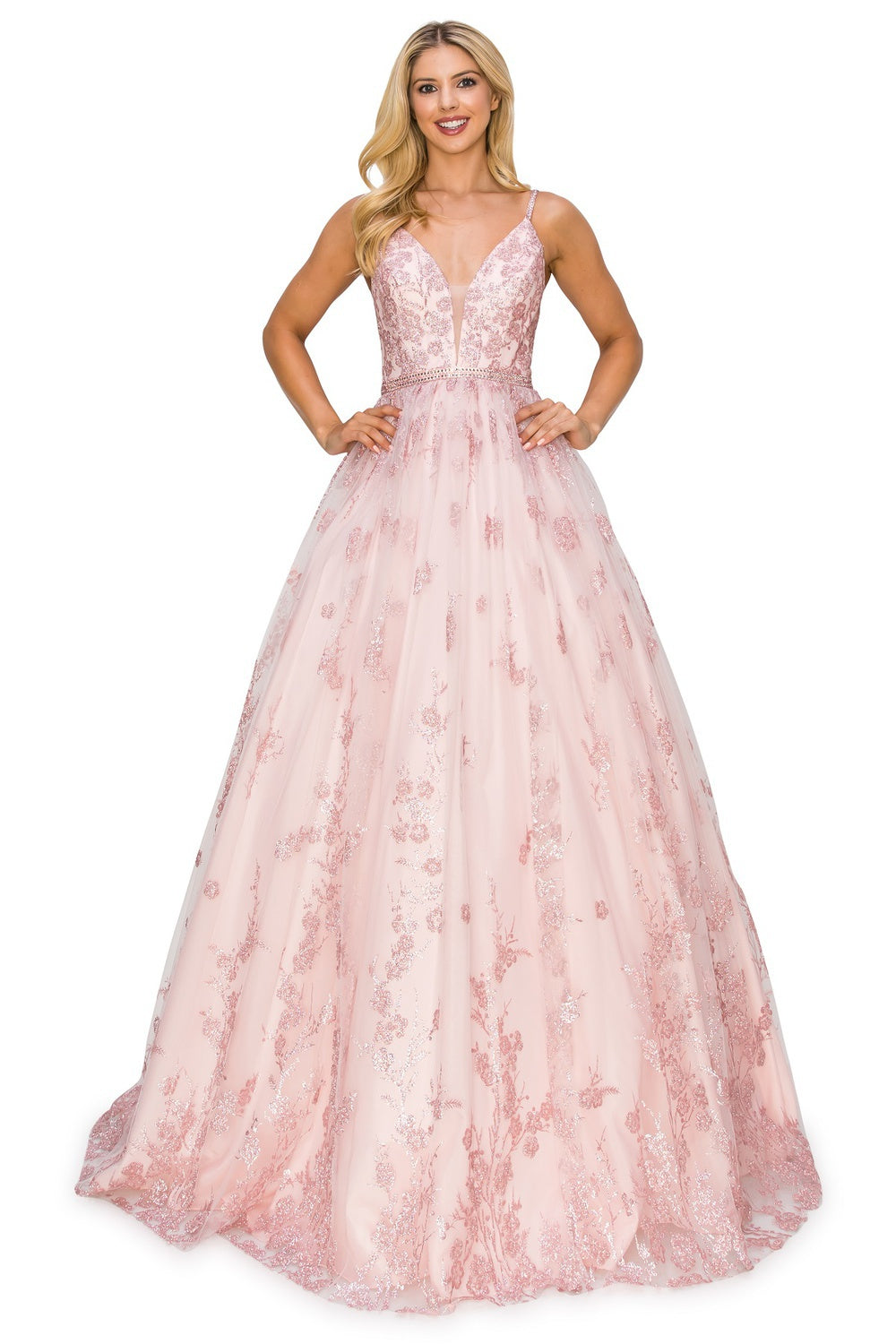 Blush floral embroidered prom dress
