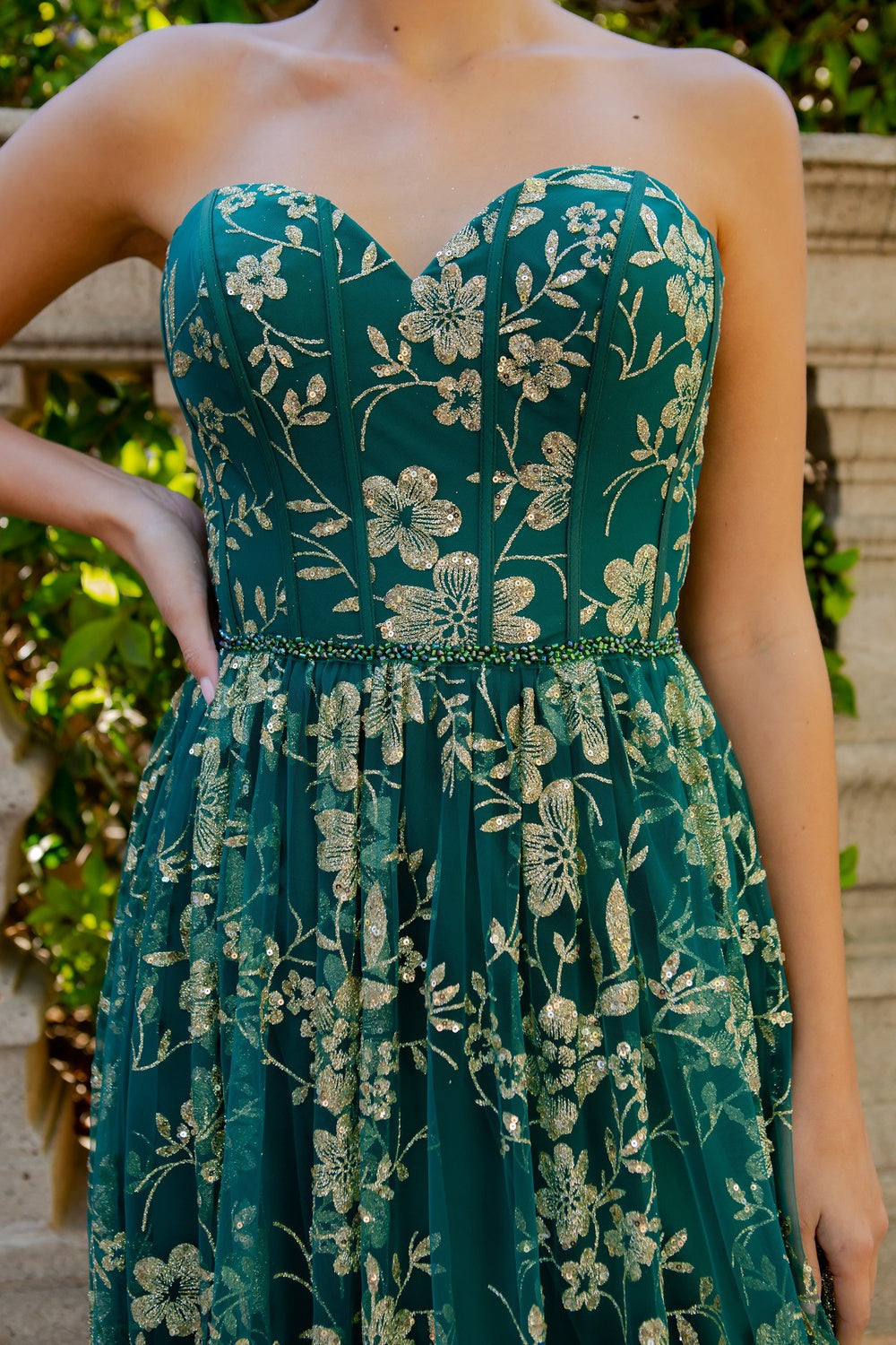 A closer look at hunter green glitter off shoulder dress