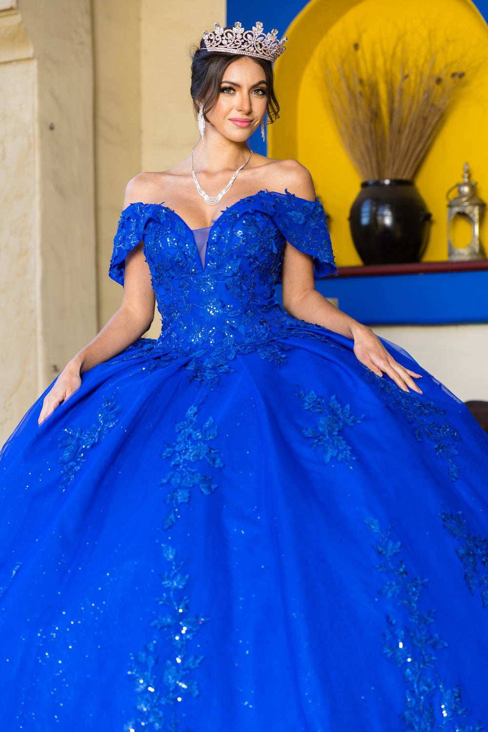 A closer look at royal lace train prom dress