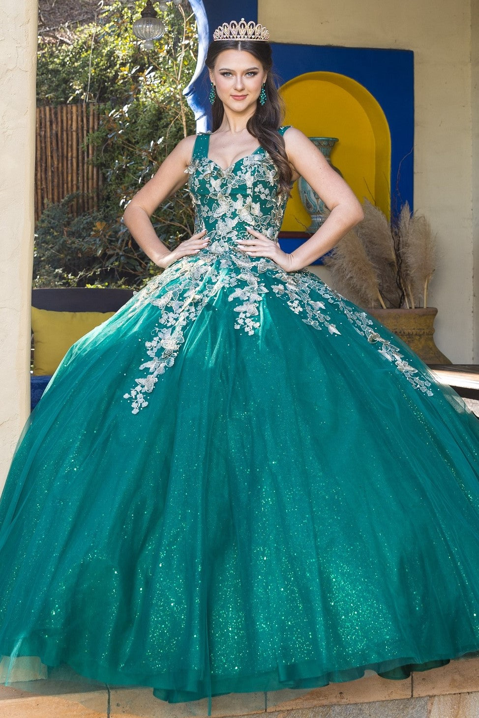 Hunter green quinceanera gown dress